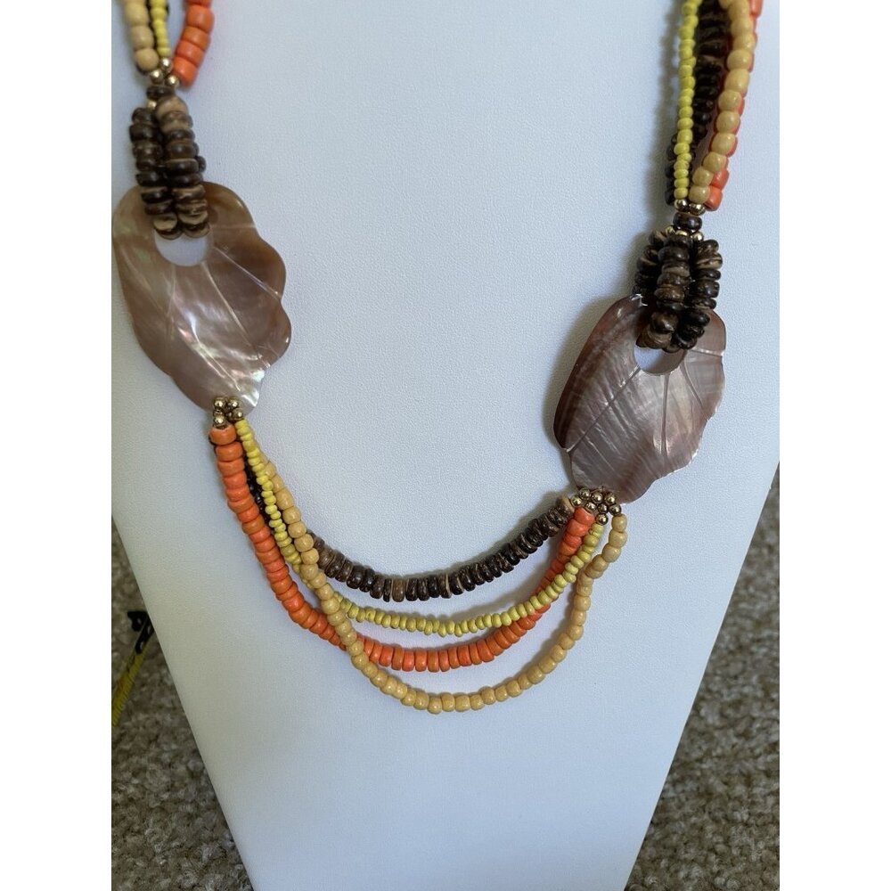 Multistrand Beaded Statement Necklace Shell Penda… - image 1